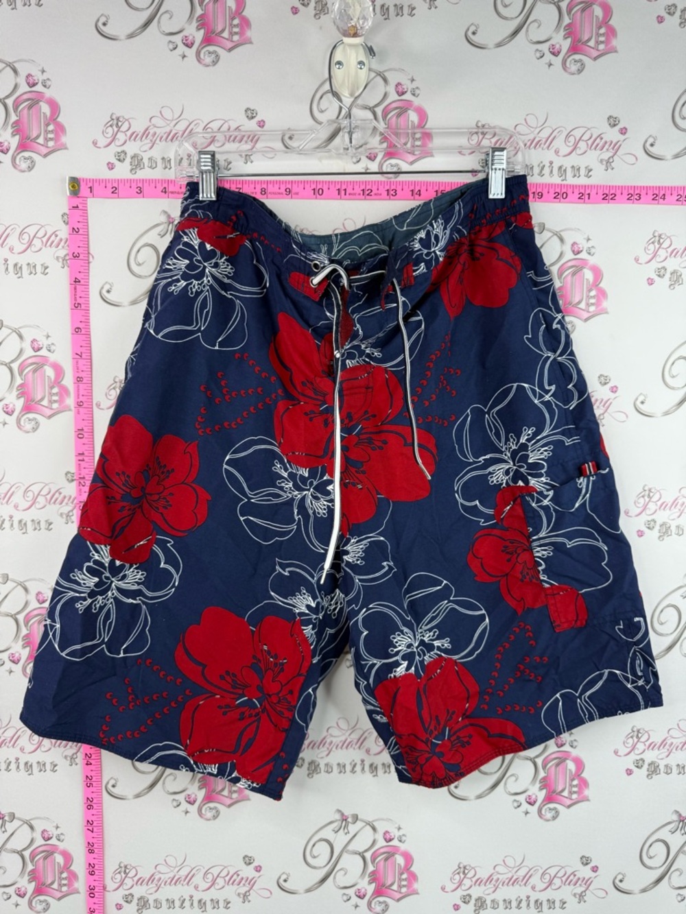 Midtown swim boards trunks shorts Navy Swim Board Shorts with Red Floral Print